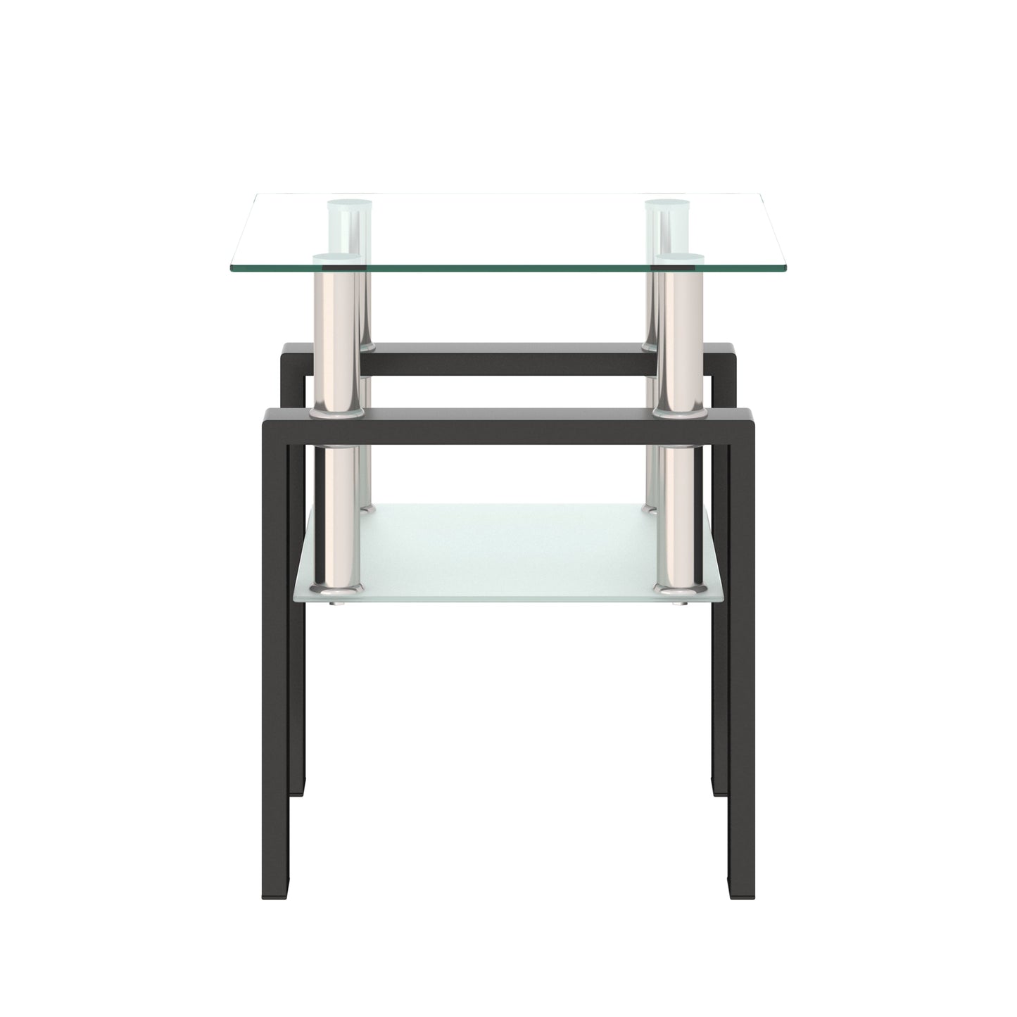 1-Piece Modern Tempered Glass Tea Table Coffee Table End Table, Square Table for Living Room, Transparent/Black - Korvel