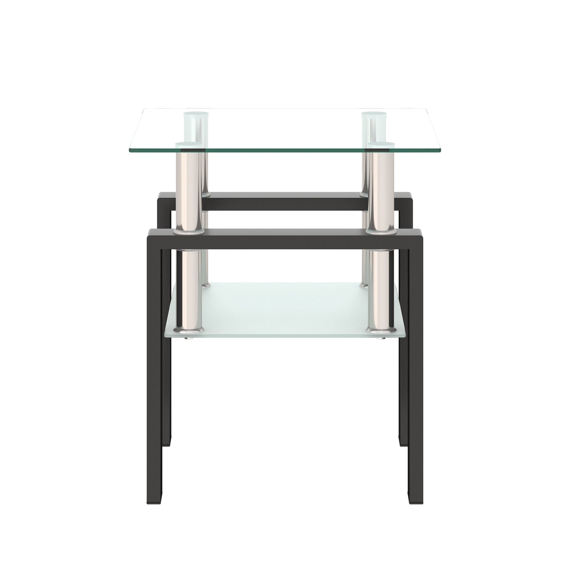 1-Piece Modern Tempered Glass Tea Table Coffee Table End Table, Square Table for Living Room, Transparent/Black - Korvel