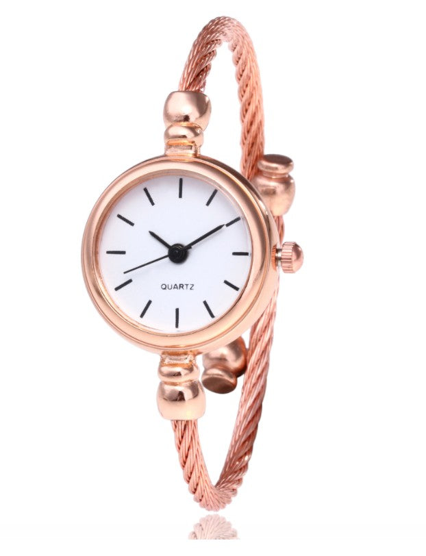 Women's Watches Bracelet Style Opening Simple Retro Art Fashion Watches Women's Fashion Quartz Watch Relogio Feminino（Rose gold belt） - Korvel
