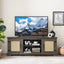 Vine TV stand console table, suitable for TVs under 70 inches, equipped with 2 storage shelves and 2 natural rattan doors, gray - Korvel