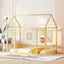 Twin Size Floor Wooden Bed with House Roof Frame and Safety Guardrails,Natural - Korvel