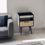 15.75" Rattan End table with drawer and solid wood legs Modern nightstand side table for living room black - Korvel