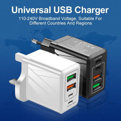 PD QC3.0+2.4A Type-c 2 USB Fast Charging Phone Charger - Korvel