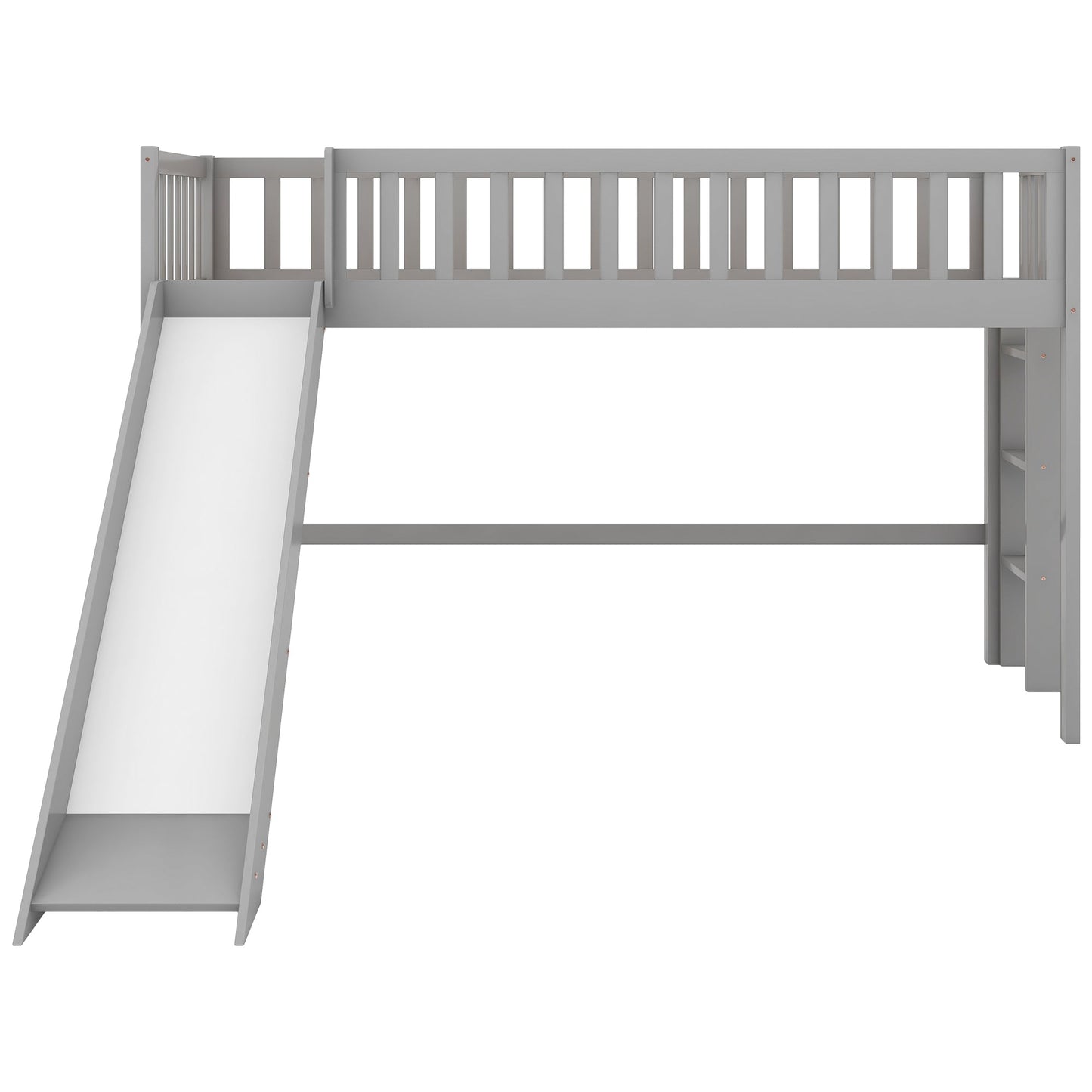 Cama baja tipo loft tamaño twin con escalera y tobogán - Gris