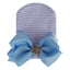 Chapeau en tricot rayé rose scintillant pour bébé avec un grand nœud