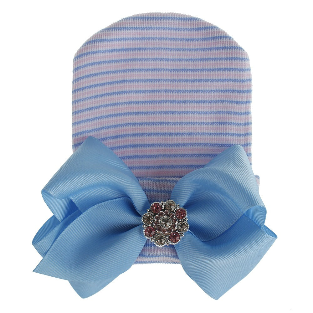 Chapeau en tricot rayé rose scintillant pour bébé avec un grand nœud
