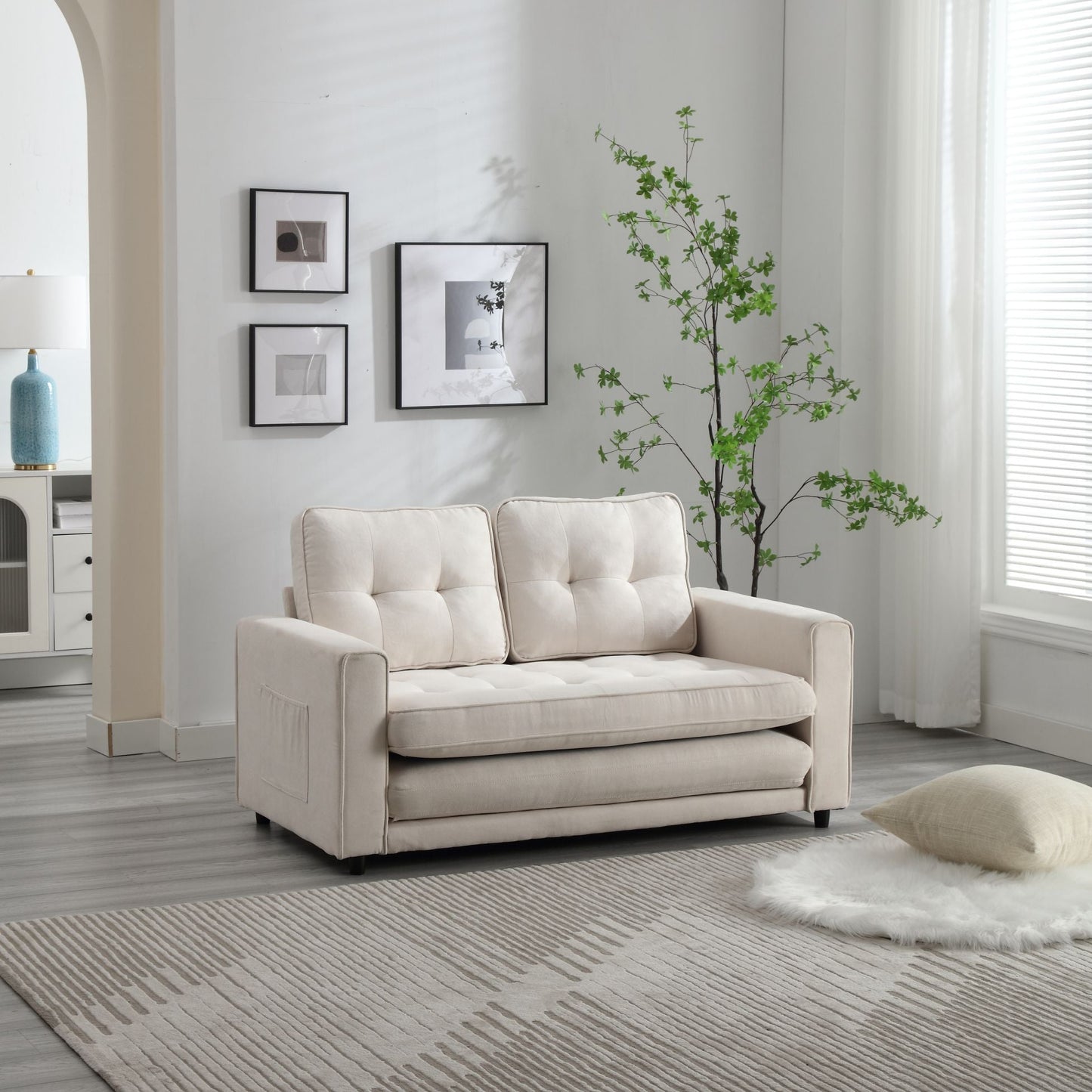 Canapé-lit futon convertible 3 plis - Gris foncé, Gris clair et Beige