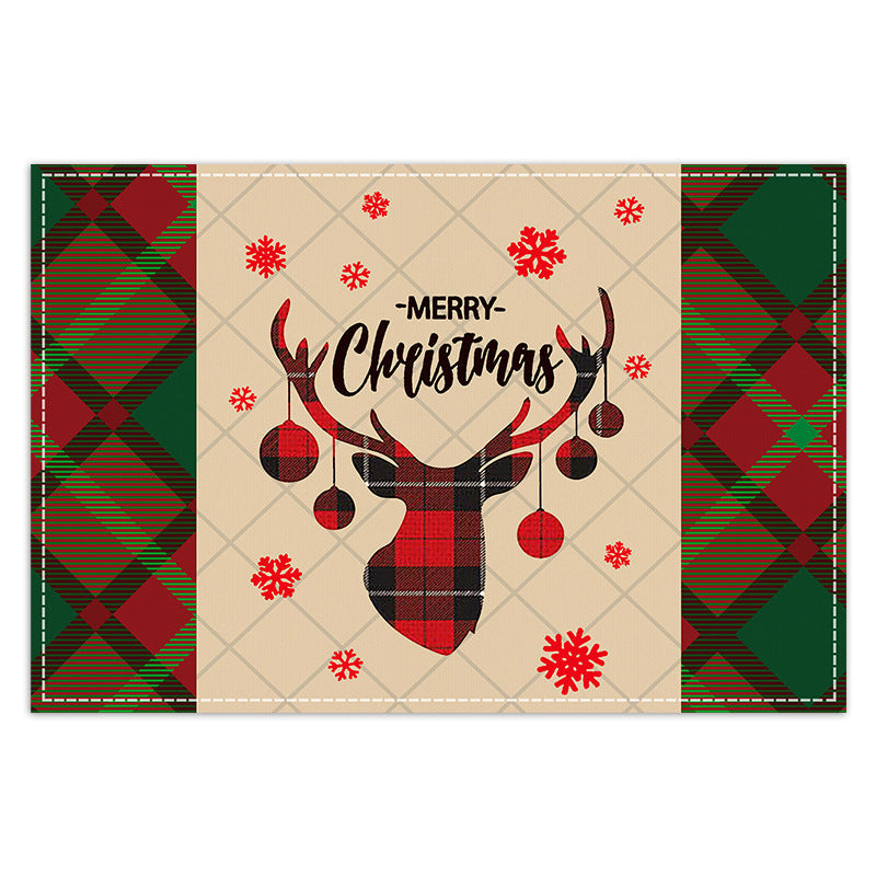Christmas table mat with white linen snowman checkered print - Korvel