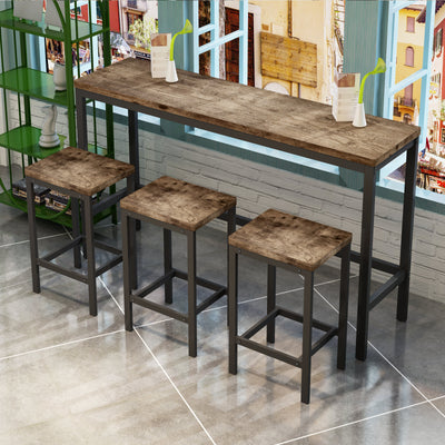 Modern Design Kitchen Dining Table Pub Table Long Dining Table Set with 3 Stools Easy Assembly Natural - Korvel