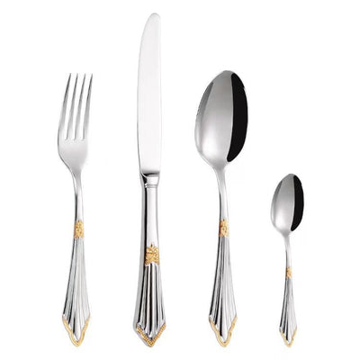 304 stainless steel knife, fork, spoon, hotel Western tableware, steak knife, fork, dessert spoon, fork, 4 piece  set - Korvel