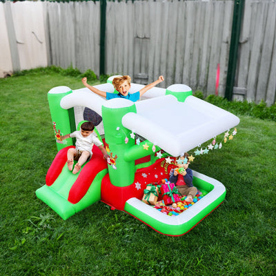 Christmas Jump 'n Slide Inflatable Bouncer for Kids Complete Setup with Blower - 80" x 91" Play Area - 55" Tall - Korvel