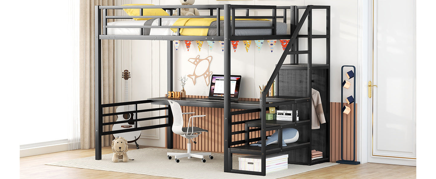 Cama loft de metal de tamaño completo con escritorio y opciones de almacenamiento