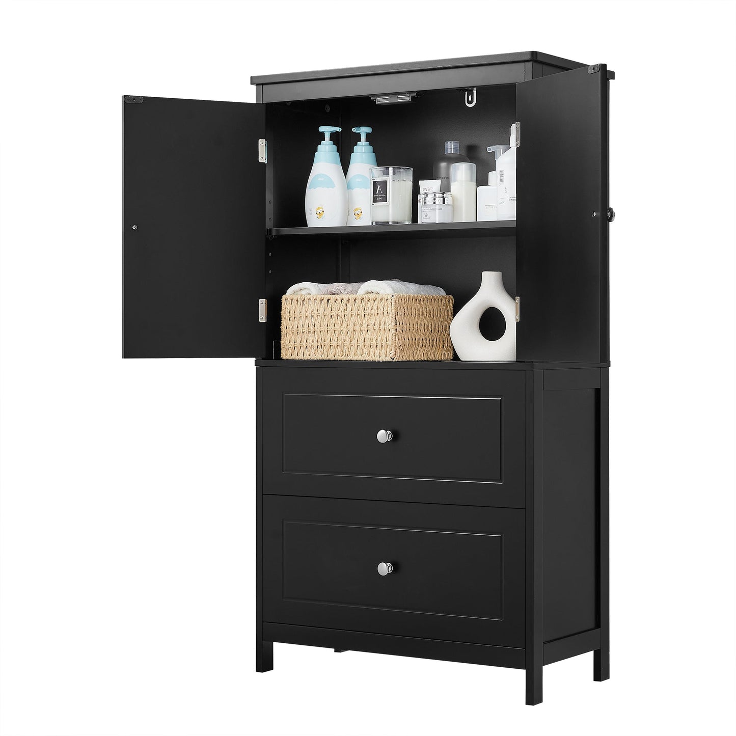 Armoire de rangement de salle de bain noire élégante avec étagère réglable