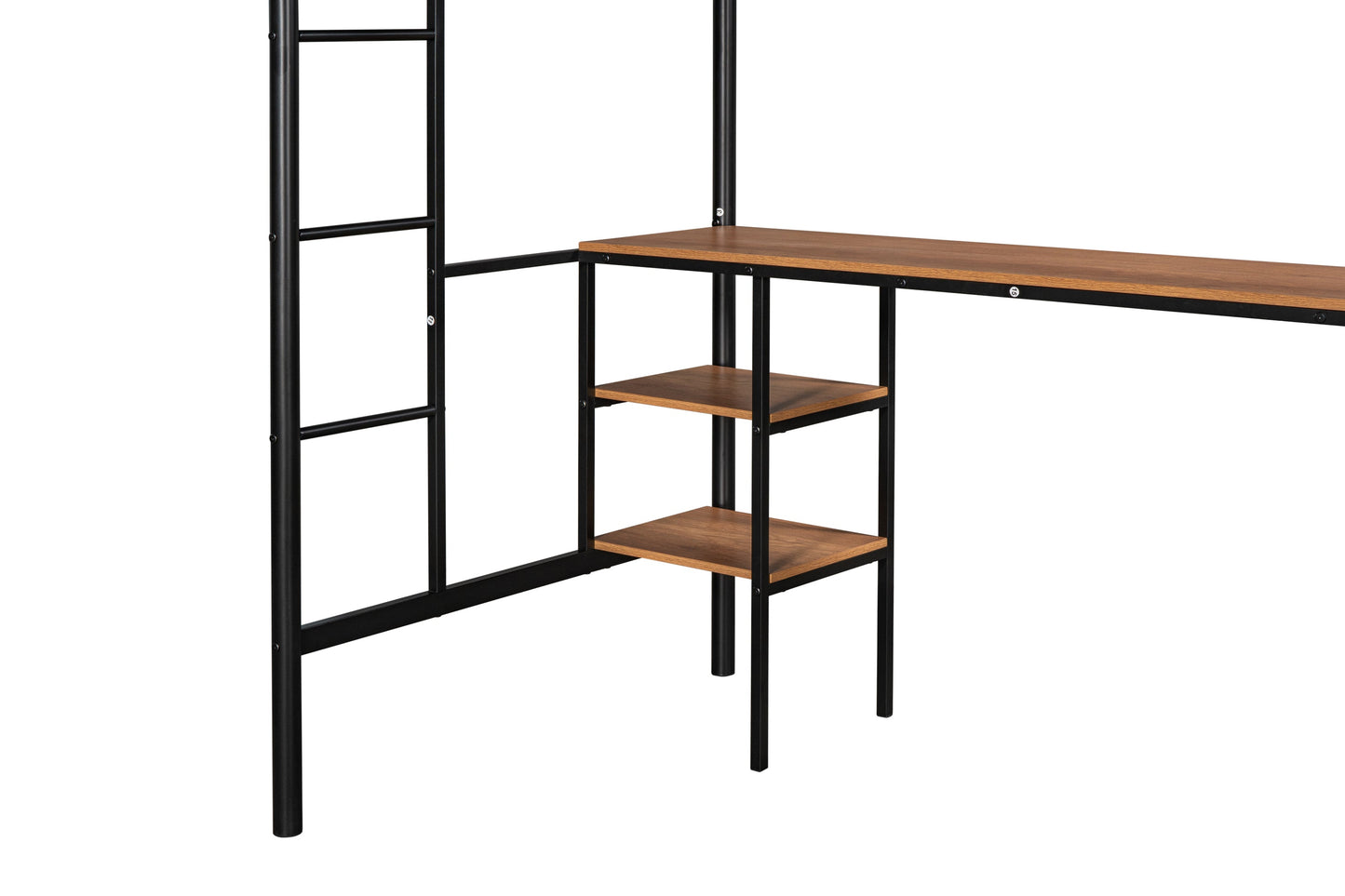 Twin loft bed with table and shelf/Heavy duty sturdy metal/Built in table and shelf/Noise reduction/Safety fence - Korvel