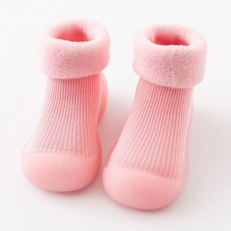Baby walking shoes in autumn and winter with plush and thickened soft soles, non slip, pure cotton floor socks for both boys and girls to keep warm - Korvel