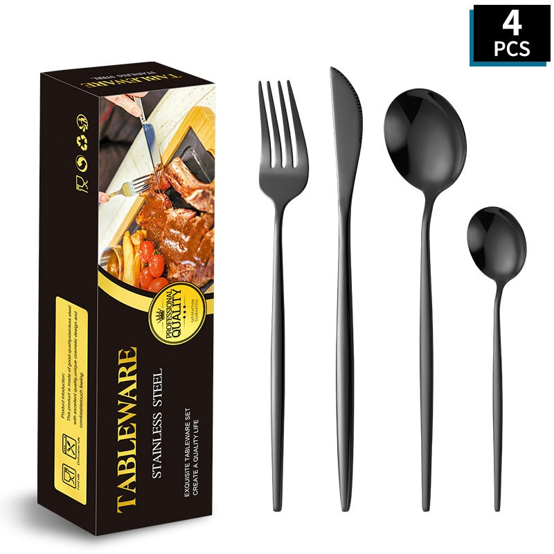 Portuguese Stainless Steel Knife Fork Spoon Golden Steak Knife Fork Set Four-Piece Tableware Set - Korvel