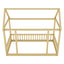 Twin Size Floor Wooden Bed with House Roof Frame and Safety Guardrails,Natural - Korvel