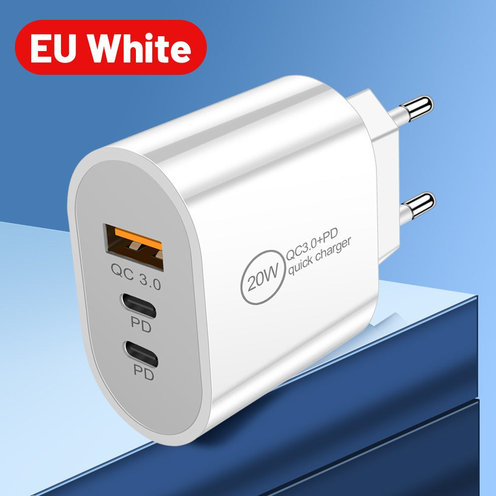 USB+2PD Type-C Mobile Phone Charger Multi Port Travel Charging Head - Korvel