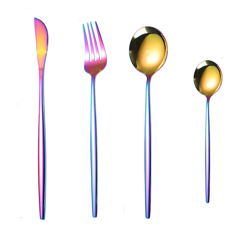 Portuguese Stainless Steel Knife Fork Spoon Golden Steak Knife Fork Set Four-Piece Tableware Set - Korvel