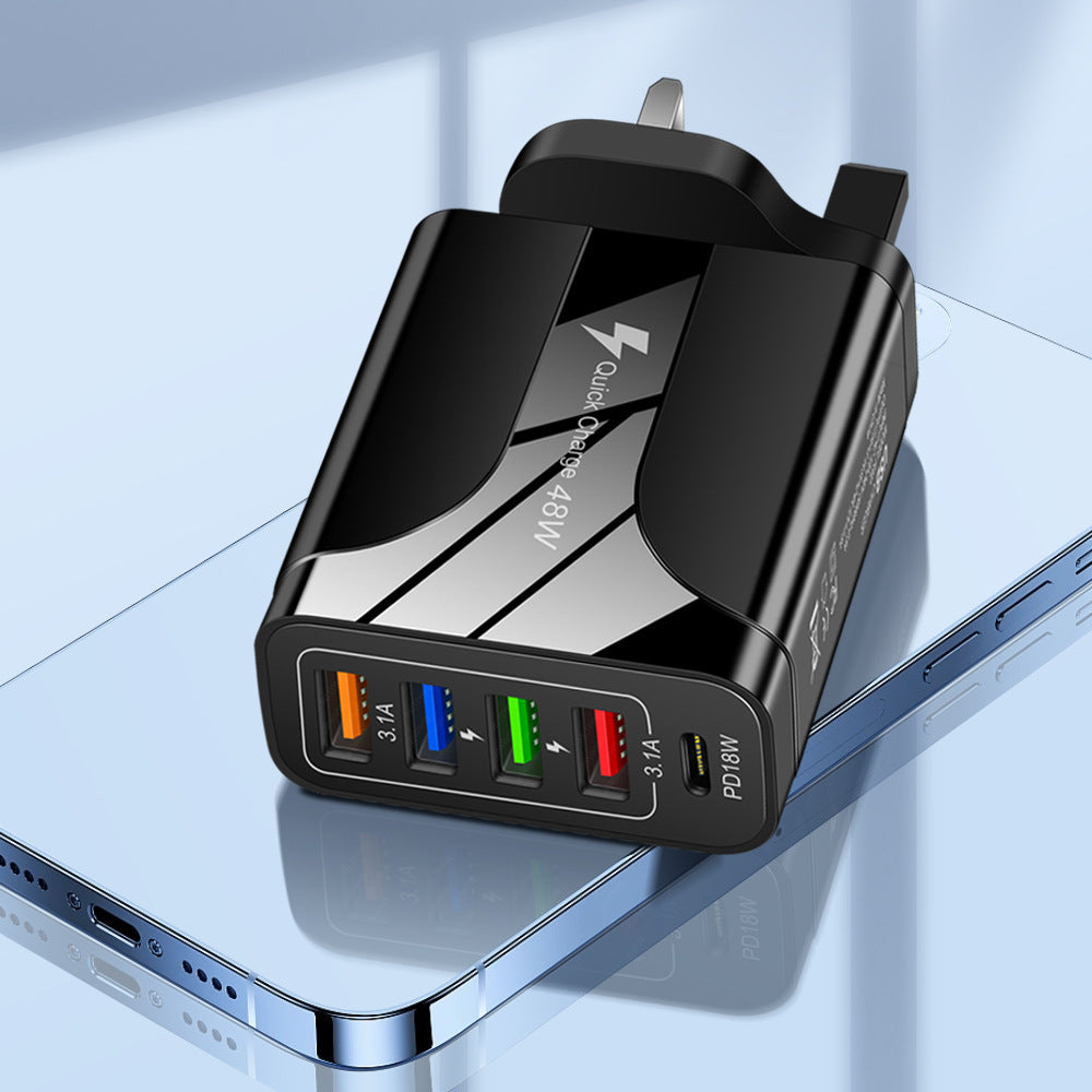 4USB+Type-C mobile phone charger PD18W 5-in-1 charging head 48W charger PD interface charger - Korvel