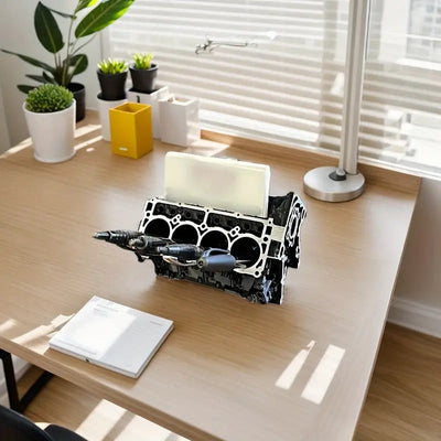 Engine Block Desk Organizer: Stylish Business Card Holder