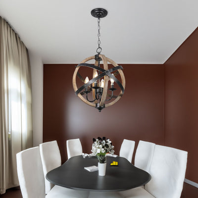 Farmhouse Chandelier Light Fixtures 4-Light Dining Room Light Fixtures Height Adjustable Rustic Wood Light - Korvel