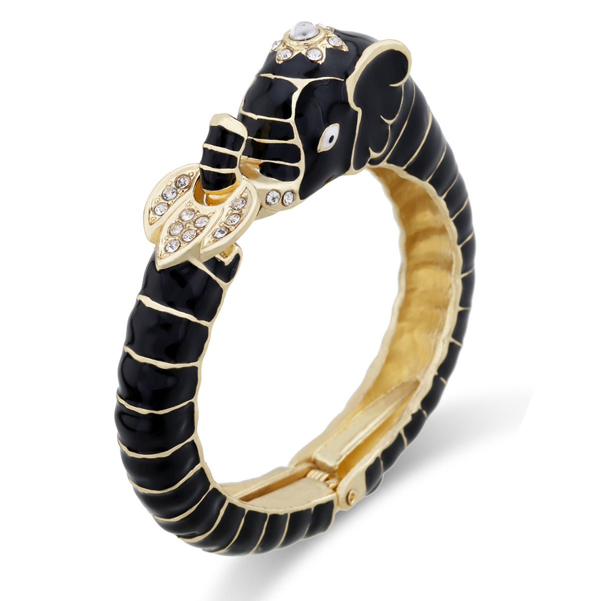 Bracelet ouvert en émail éléphant élégant