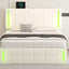 Full Size Upholstered Bed with LED Lights,Hydraulic Storage System and USB Charging Station,White - Korvel
