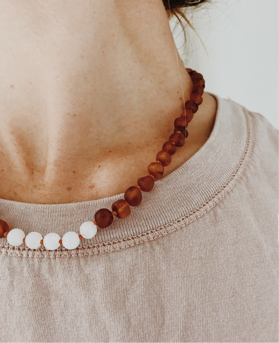 Raw Cognac Baltic Amber + Moonstone || Necklace - Korvel