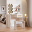Vanity Desk Set Stool & Dressing Table with LED Lighting Mirror Drawer and Wood Cosmetic Table Chest of Drawers White Color - Korvel
