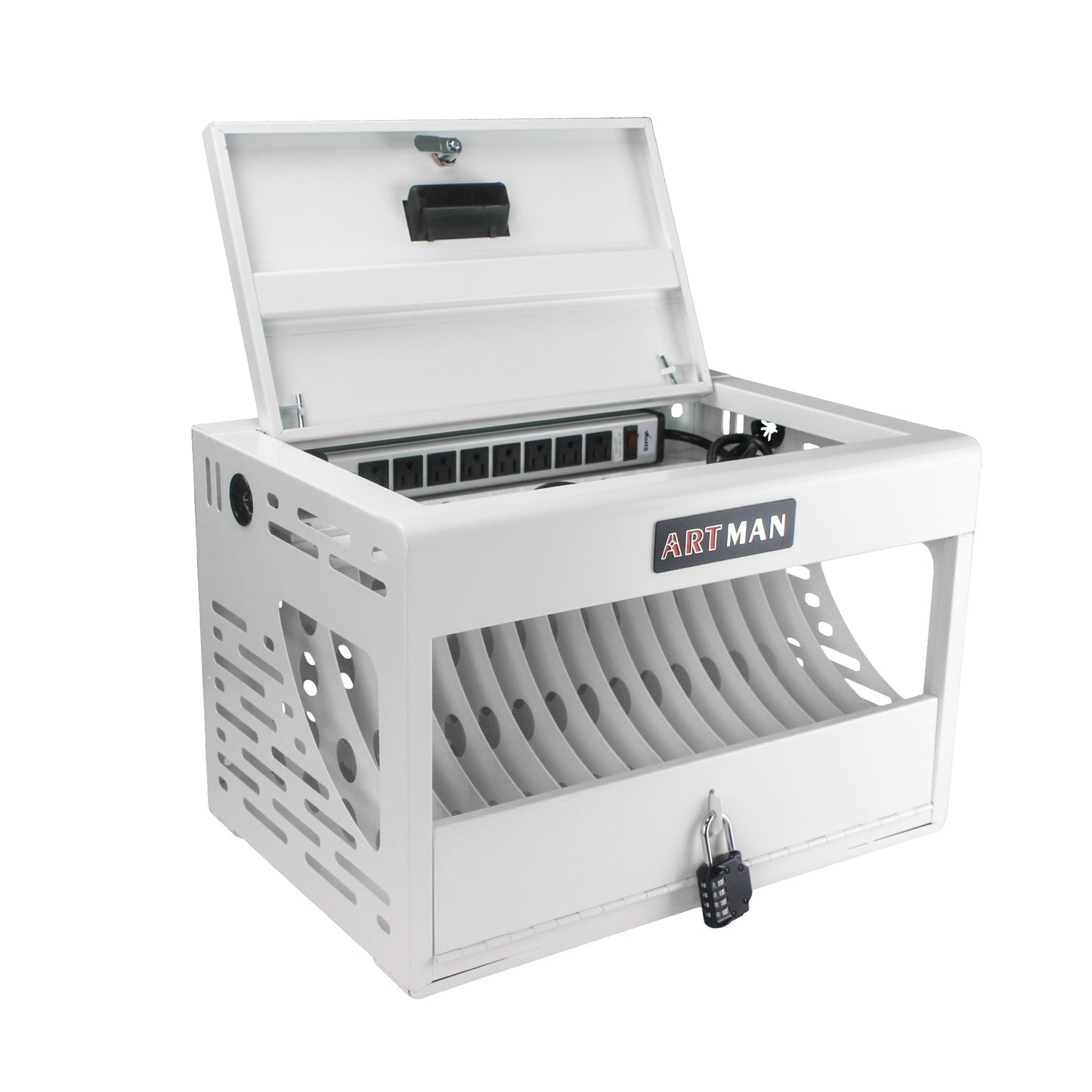 16 Bay Locking Charging Cabinet for Laptops and Chromebooks - White