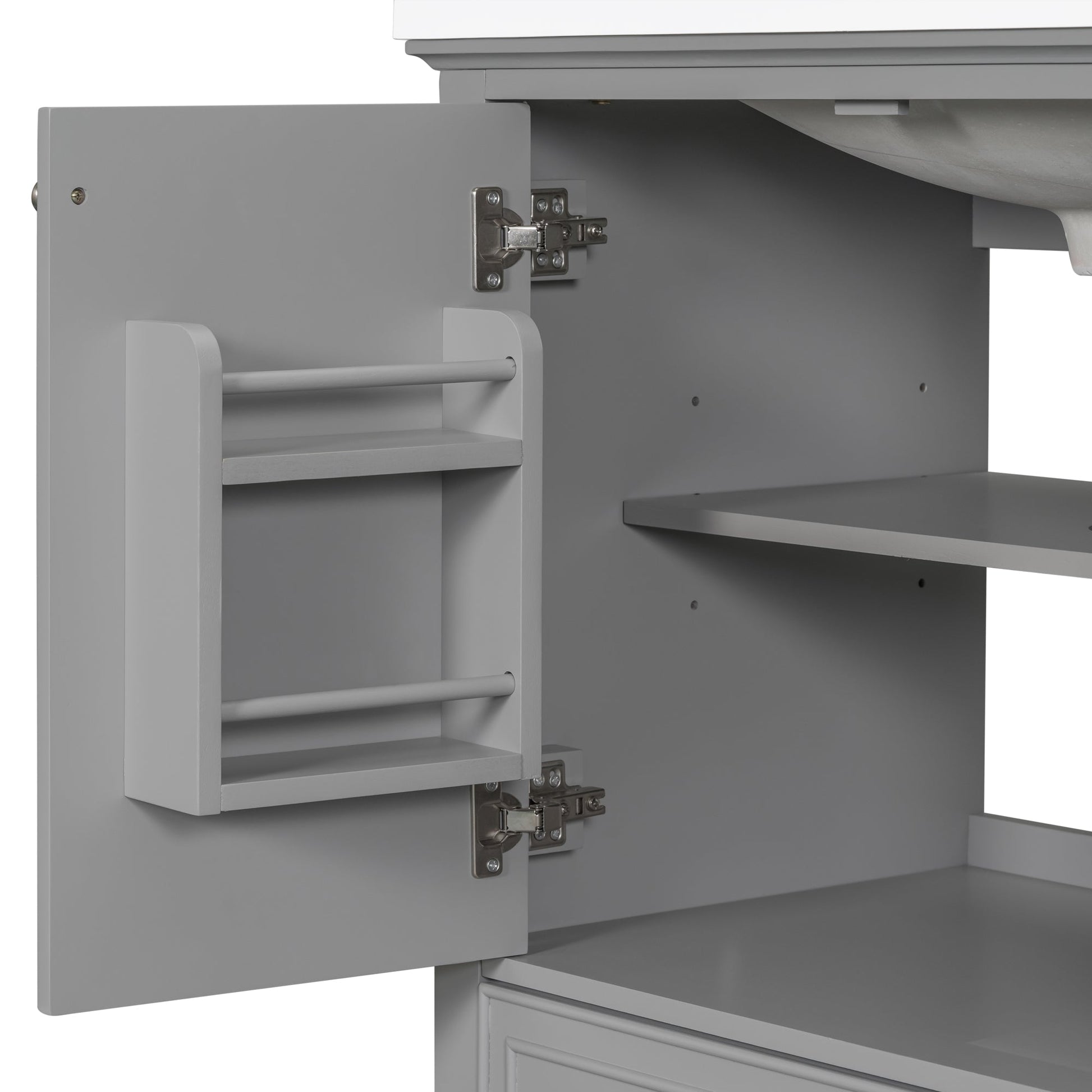 30inchgrey Bathroom Vanity with Sink ComboMulti-functional Bathroom Cabinet with Doors and Drawer Solid Frame and MDF Board - Korvel
