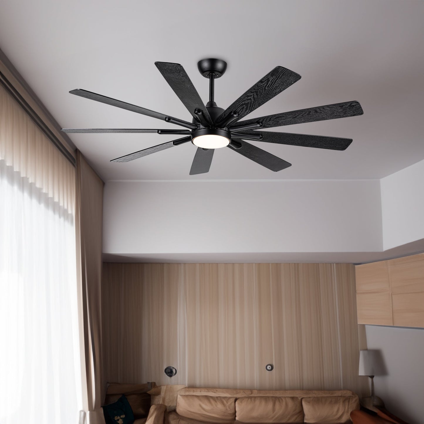 Modern Farmhouse 62-Inch Black Ceiling Fan with Smart Control