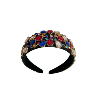 Fashionable hair band for women Baroque retro water droplet drill bit band inlaid with colored diamond hair accessories - Korvel