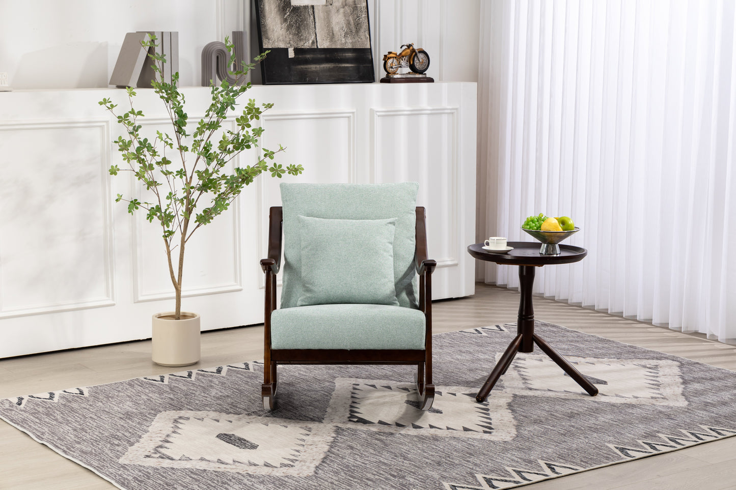 Chaise Berçante en Tissu Tissé de Style Mid-Century Moderne