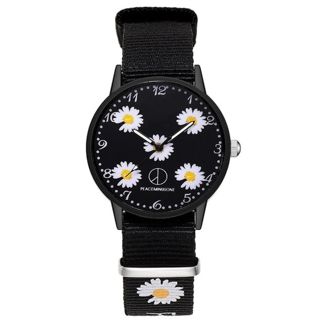 Reloj de Pulsera de Nylon Floral Daisy para Mujeres - Reloj de Cuarzo Casual