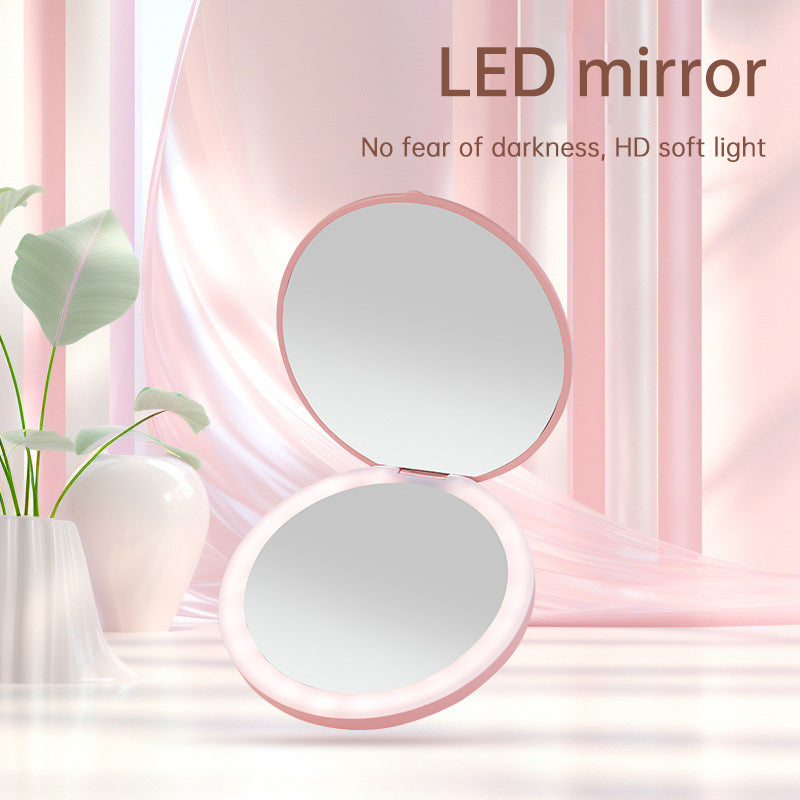 Mini portable LED light-emitting makeup mirror round stackable lighted beauty mirror - Korvel