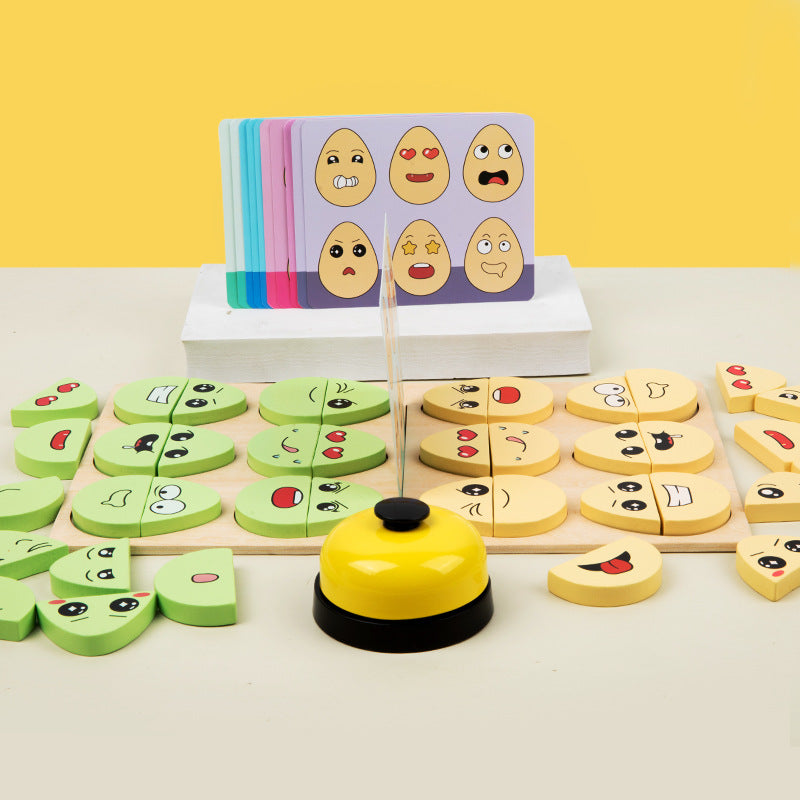 Wooden children's early education fun expression egg matching game, battle training interactive puzzle toy - Korvel