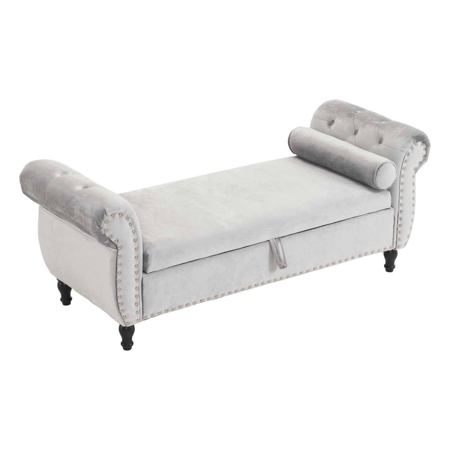Velvet Multifunctional Storage Rectangular ottoman bench with 1 Pillow, grey - Korvel