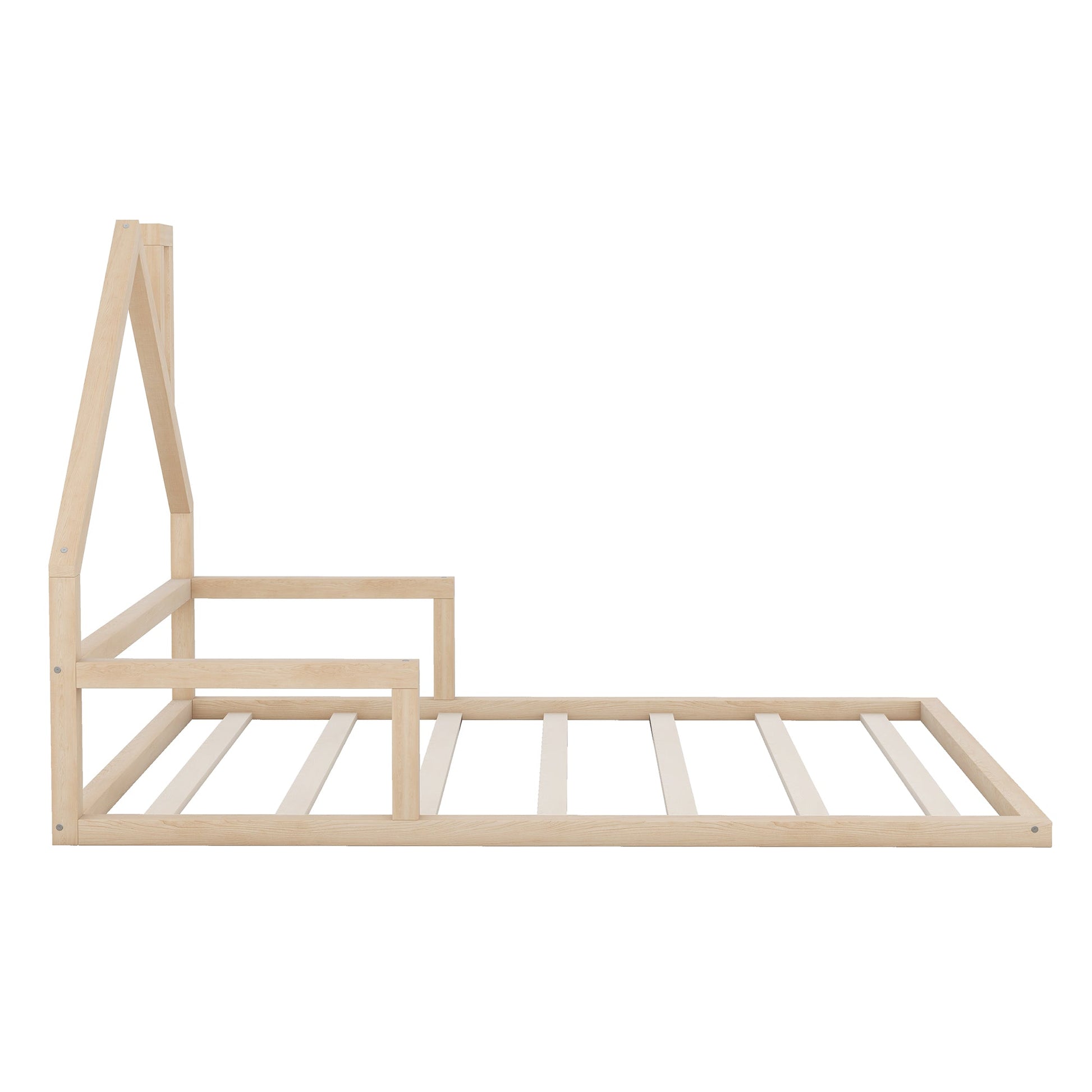 Full Size Wood Floor Bed with House-shaped Headboard  Natural - Korvel