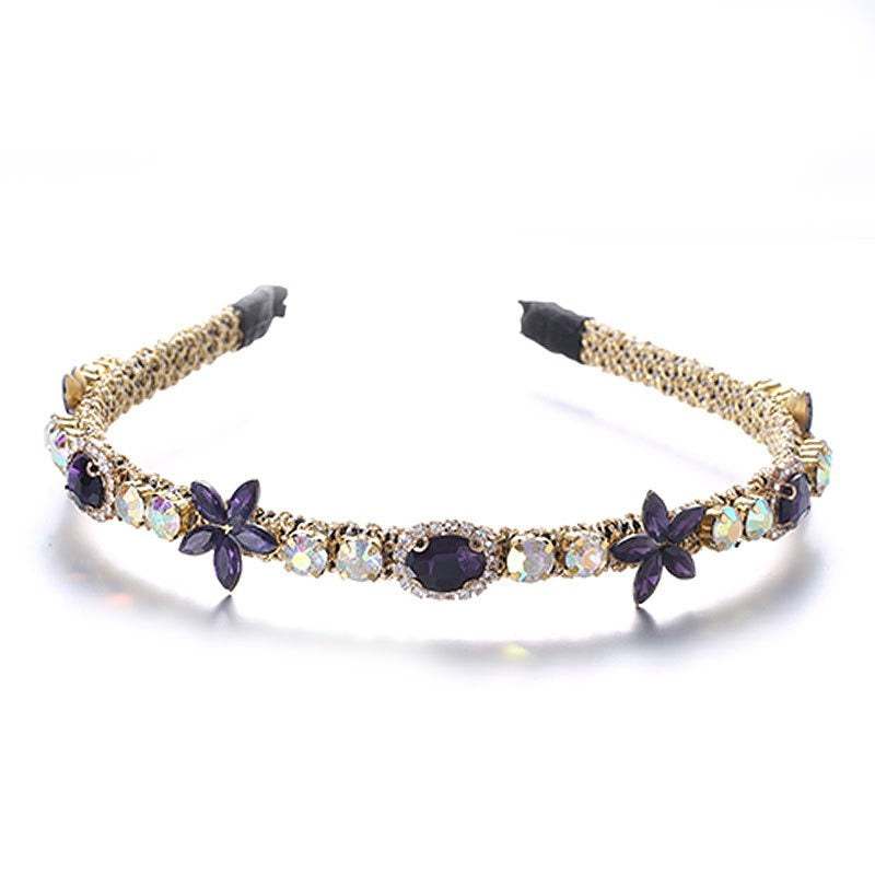 Crystal flower set with colorful glass diamond fine edge hair hoop - Korvel