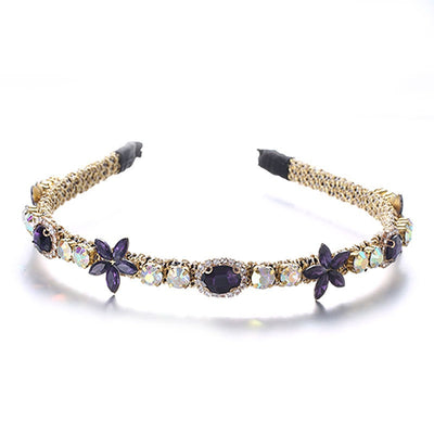 Crystal flower set with colorful glass diamond fine edge hair hoop - Korvel