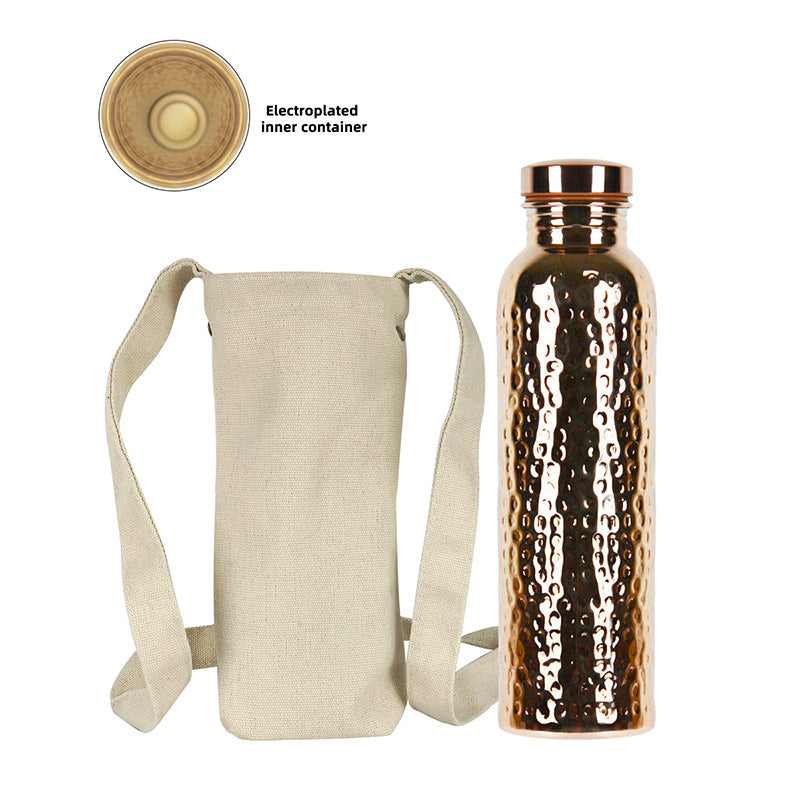 Bouteille d'eau en cuivre 800ML avec motif martelé - Étanche et élégante