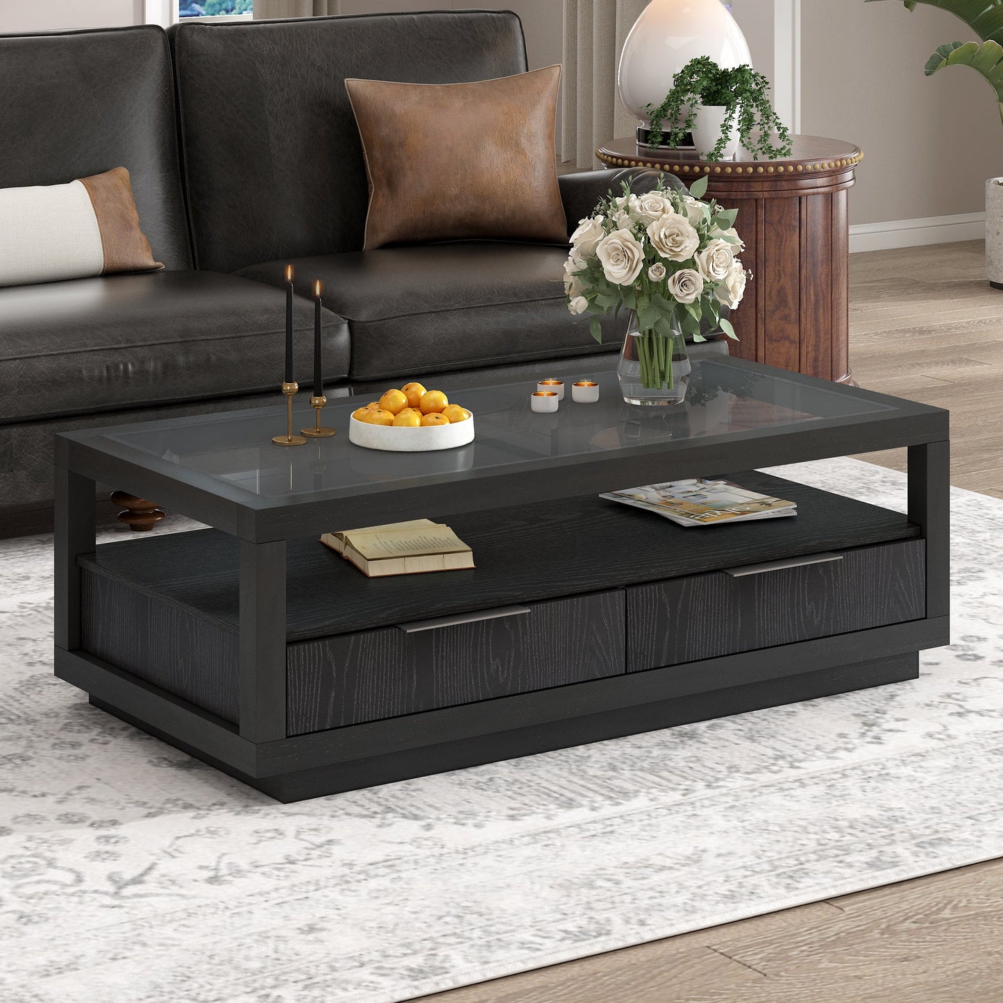 Table basse en bois moderne U-Can avec 2 tiroirs