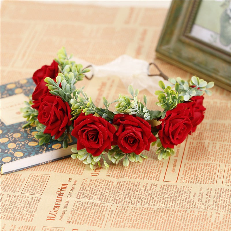 Handmade Velvet Flower Wreath - Adjustable Hair Accessory