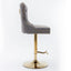 Thick gold rotating velvet bar stool with adjustable seat height of 25-33 inches and backrest (gray, set of 2 pieces) - Korvel