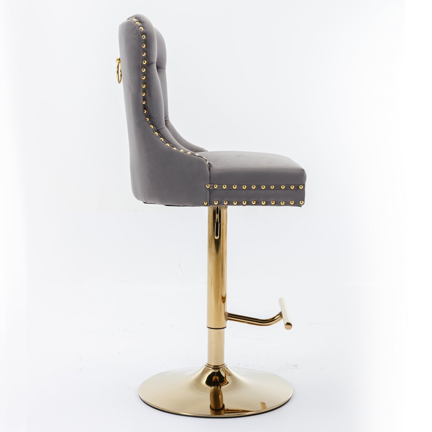 Thick gold rotating velvet bar stool with adjustable seat height of 25-33 inches and backrest (gray, set of 2 pieces) - Korvel