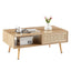 41.34" Modern Rattan Coffee Table with Sliding Door Storage