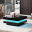 ON-TREND High Gloss Minimalist Design with LED Lights 2-Tier Square Coffee Table Black - Korvel