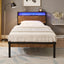 Dual size metal platform bed frame with wooden headboard and footrest, USB LINER, LED lights - Korvel